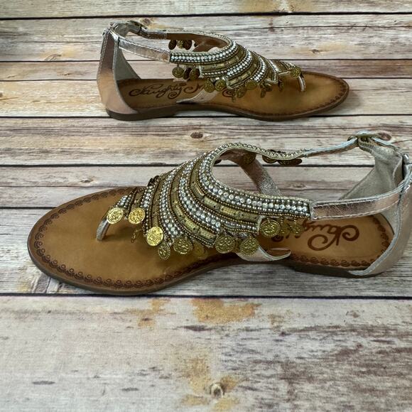 Naughty Monkey Womens Gold Coin and Rhinestone Gypsy Thong Sandals 10 - Picture 5 of 8